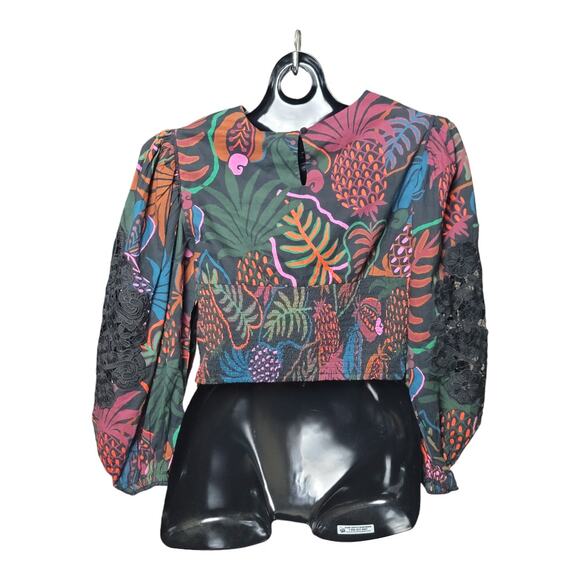 FARM Rio FrutisDream Puff Sleeve SubtleFruit Print NWT Sz S BOHO Art to Wear Y2K - Picture 9 of 15